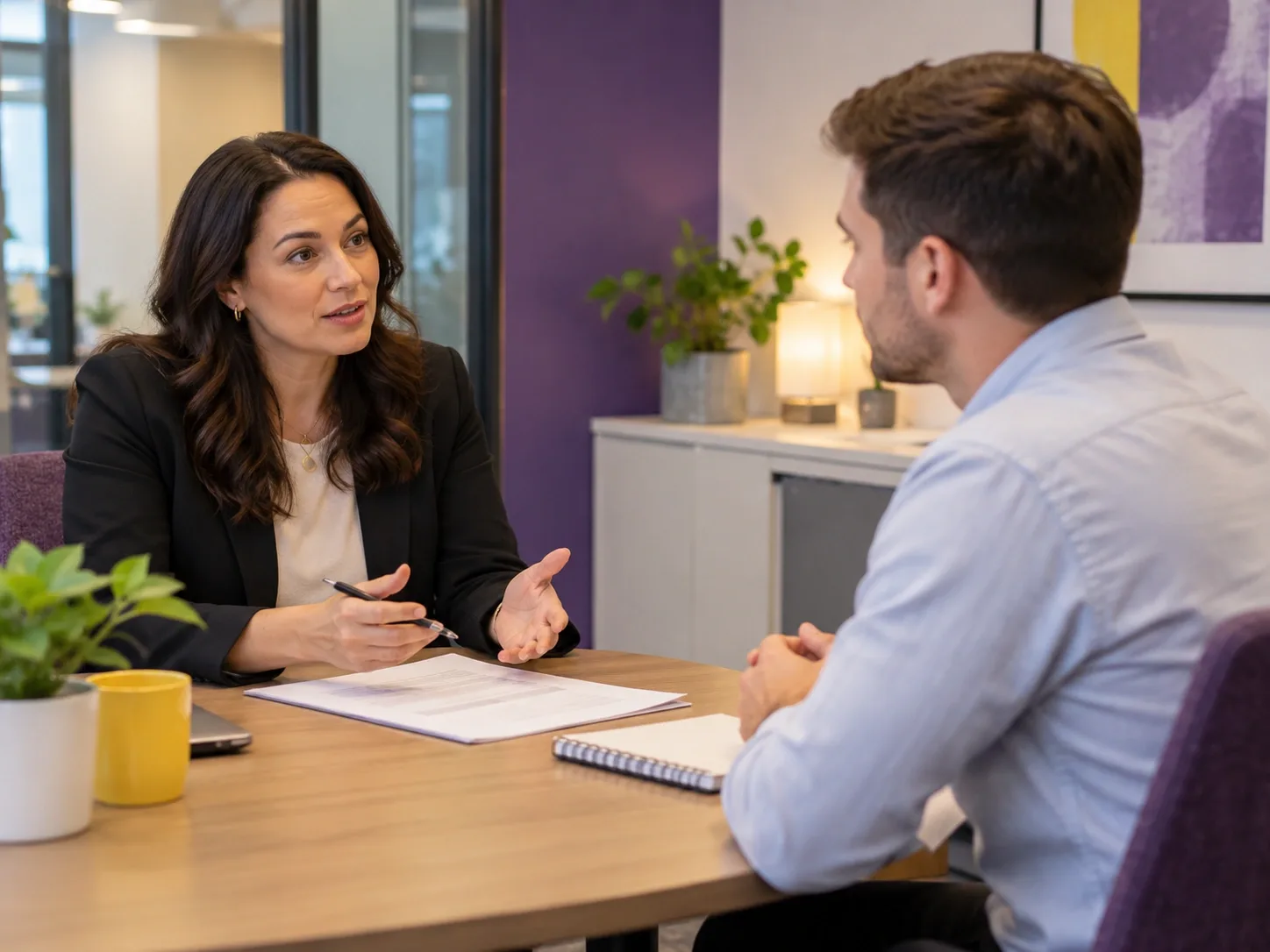 Manager and team member holding a respectful performance conversation illustrating reasonable management action