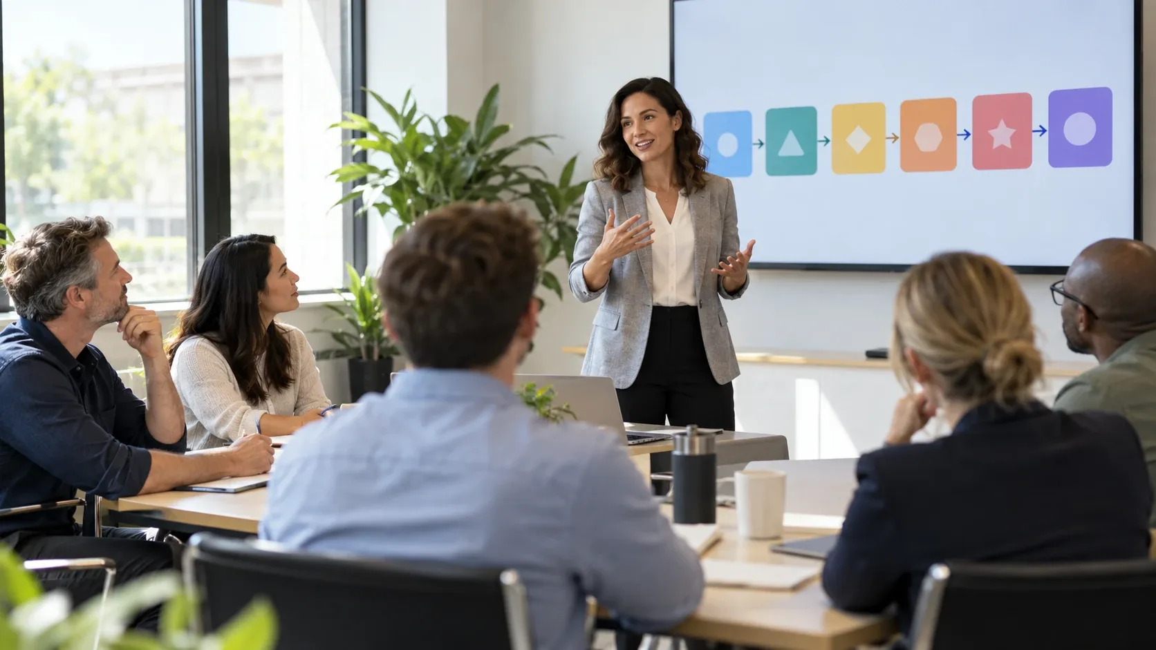 Facilitator training managers on a six-step complaint process in a compliance workshop
